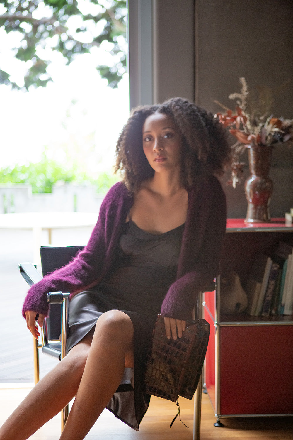 Alpaca Open Cardigan In Aubergine