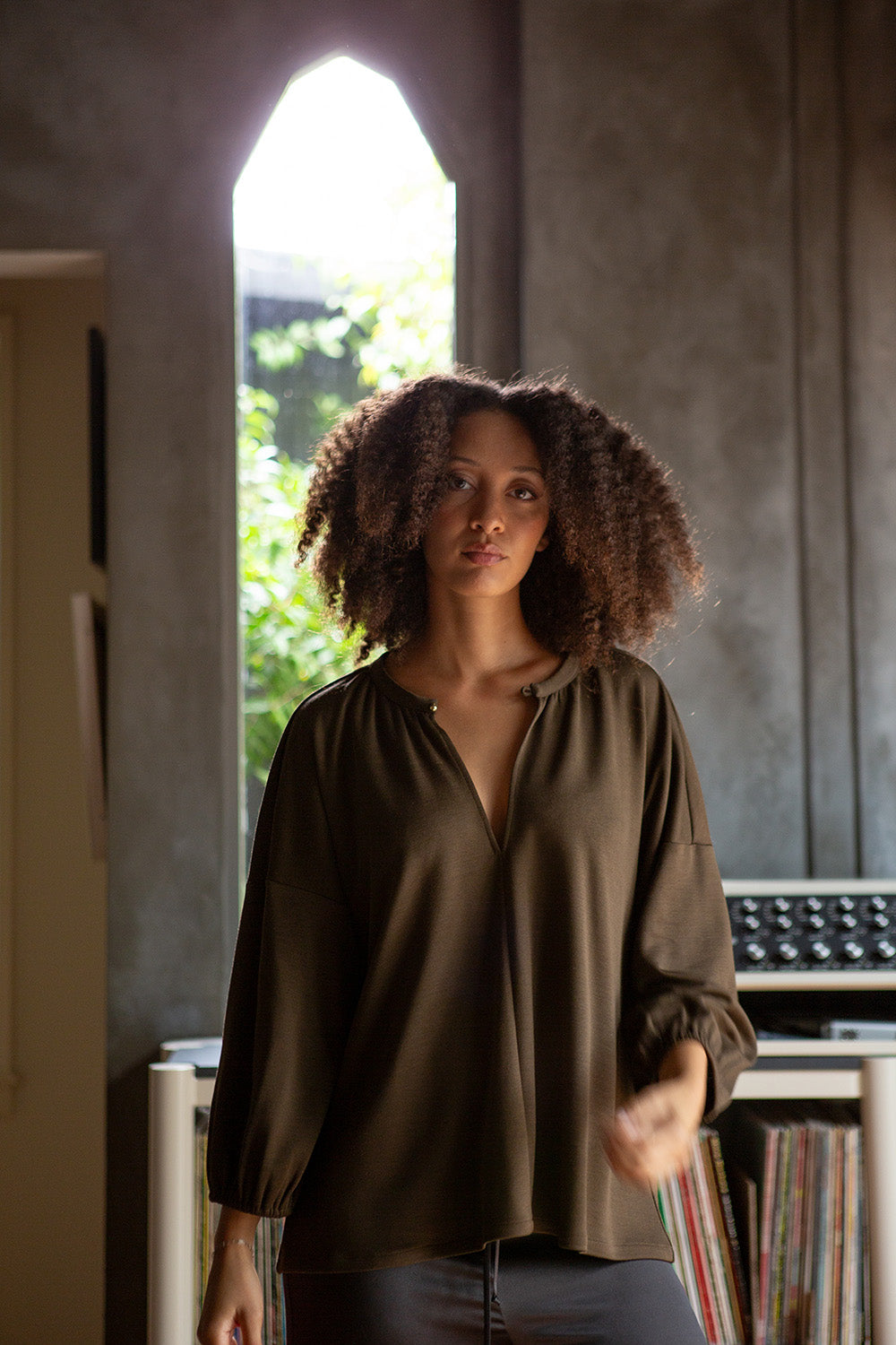 Patricia Wool Silk Blouse in Cardamom
