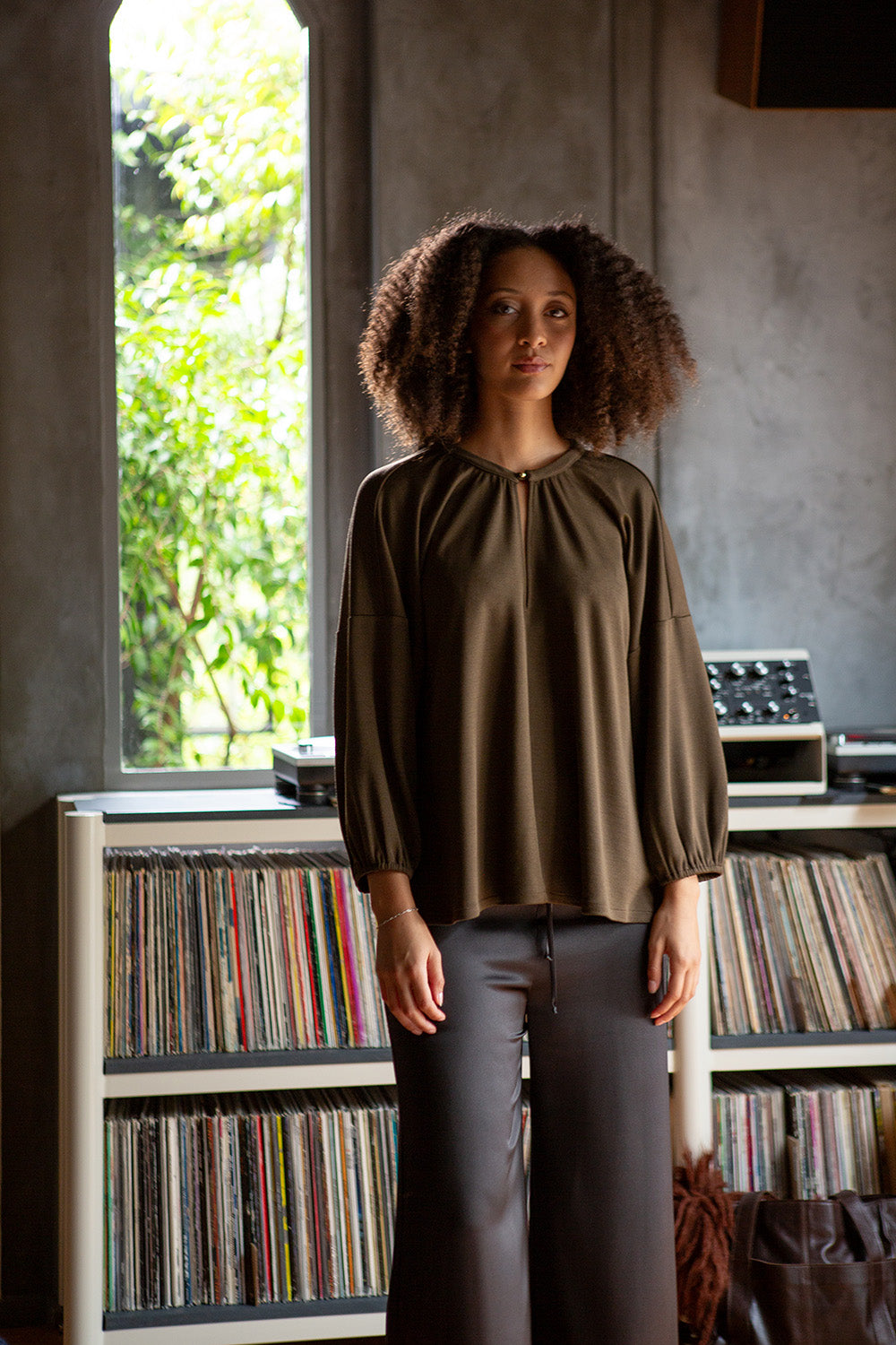 Patricia Wool Silk Blouse in Cardamom