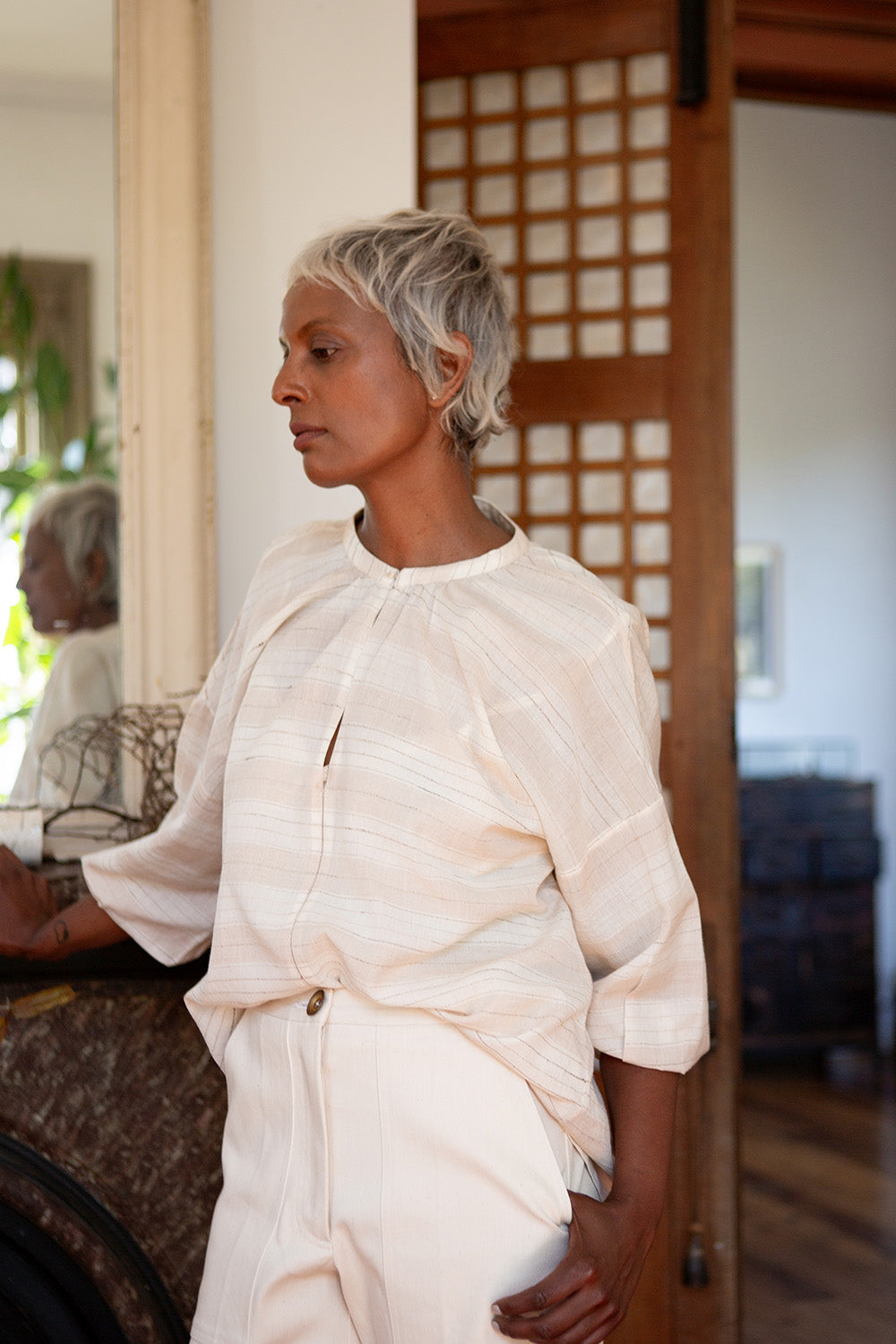 Patricia Khadi Cotton Top In Dune Stripe