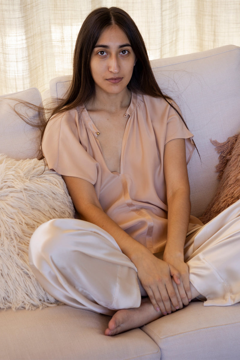 Patti Sueded Silk Charmeuse Blouse In Cameo