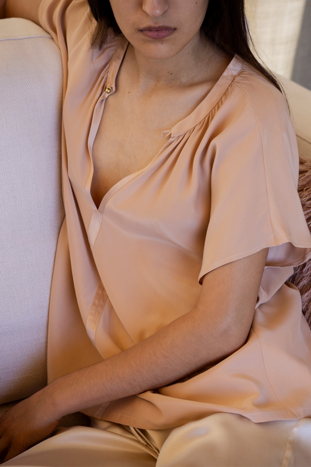 Patti Sueded Silk Charmeuse Blouse In Cameo