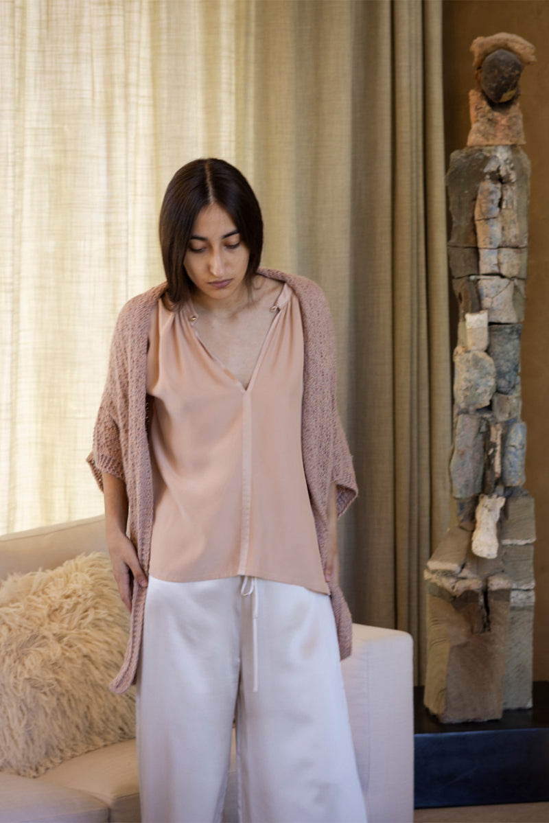 Patti Sueded Silk Charmeuse Blouse In Cameo