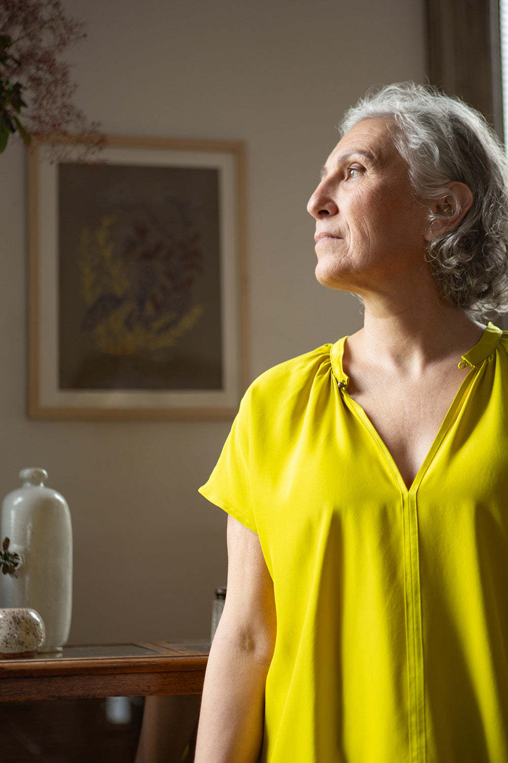 Patti Silk Charmeuse Blouse in Chartreuse