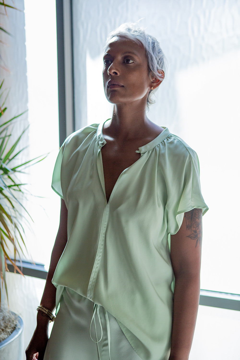 Patti Silk Charmeuse Blouse in Jade