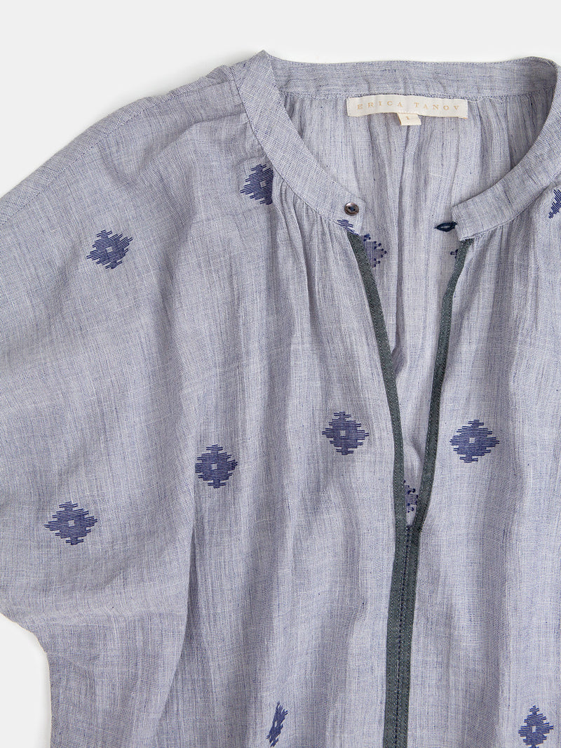 Patti Jamdani Cotton Top in Chambray