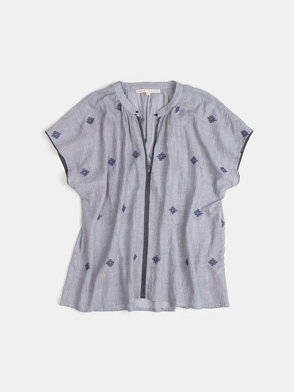 Patti Jamdani Cotton Top in Chambray