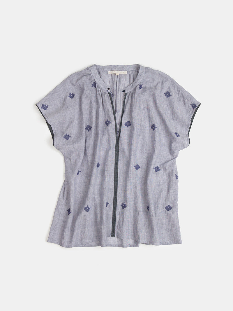 Patti Jamdani Cotton Top in Chambray