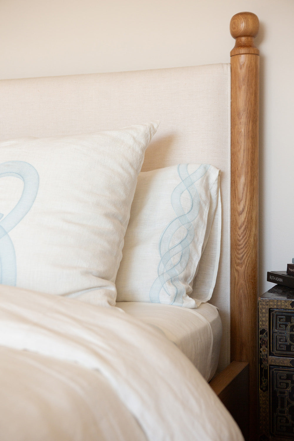 Serpens Embroidered Pillowcases in Soft White Linen
