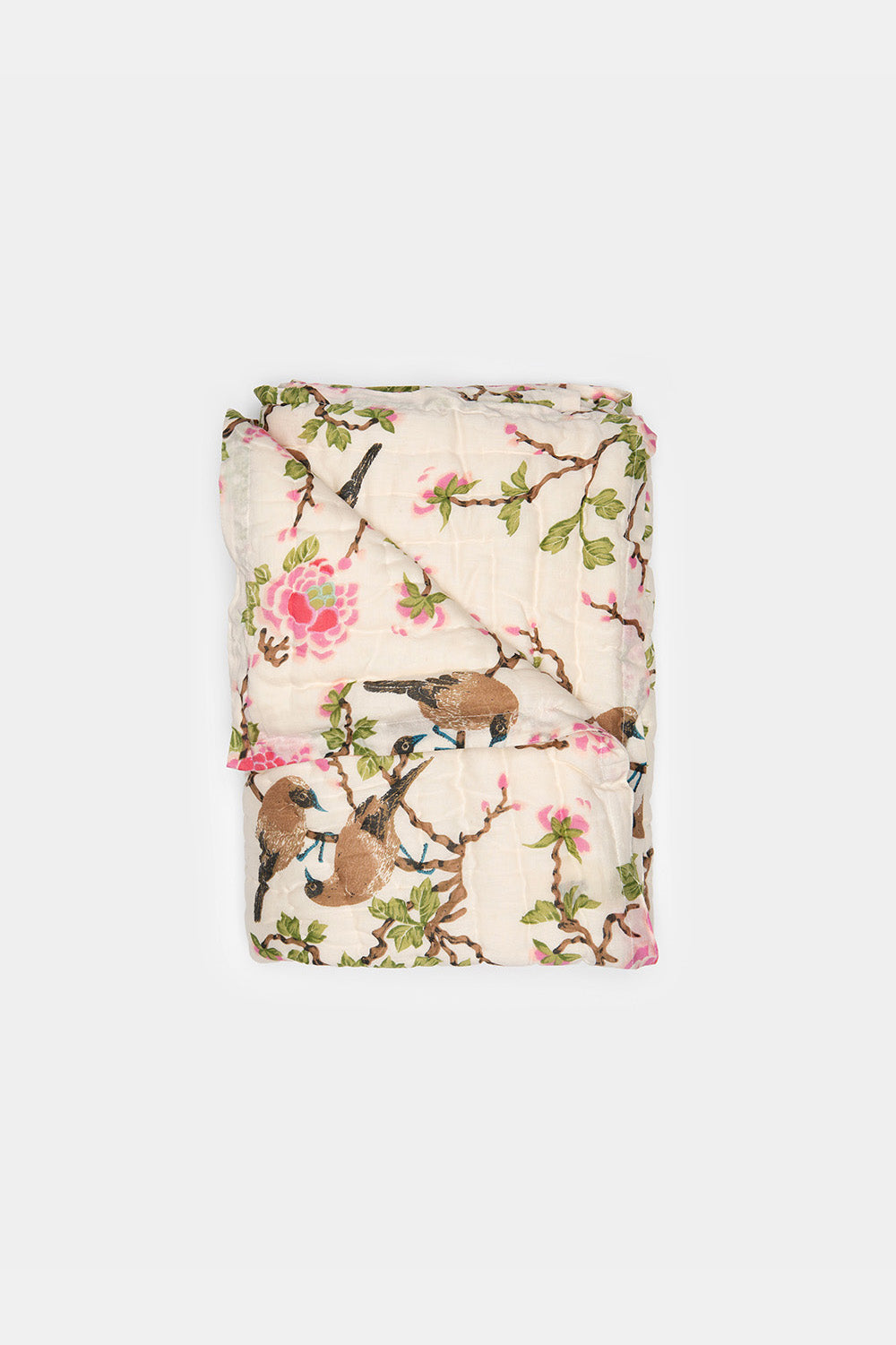 Cotton Hand-stitched Travel Quilt in Lovebird