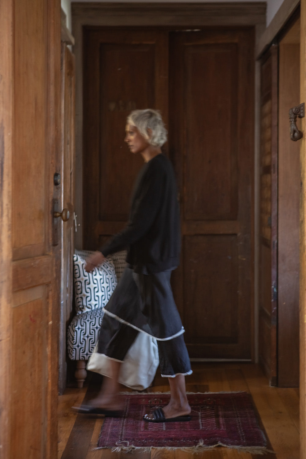 Ramona Silk Pant In Black/Ivory