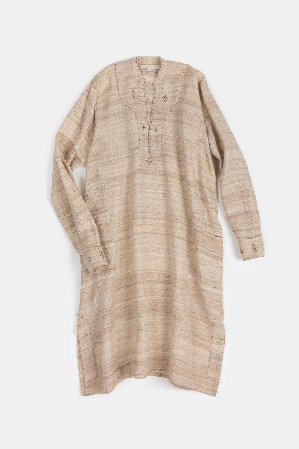 Rekha Silk Linen Embroidered Dress in Sandstone