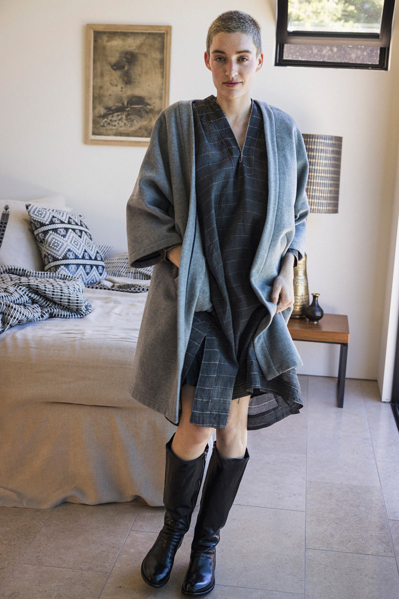 Rekha Khadi Silk Cotton Dress In Windowpane