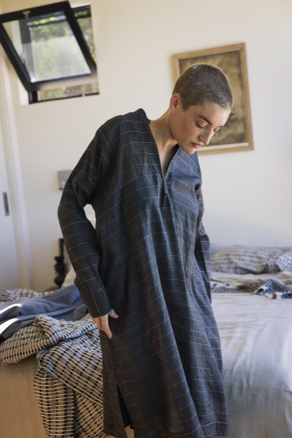 Rekha Khadi Silk Cotton Dress In Windowpane