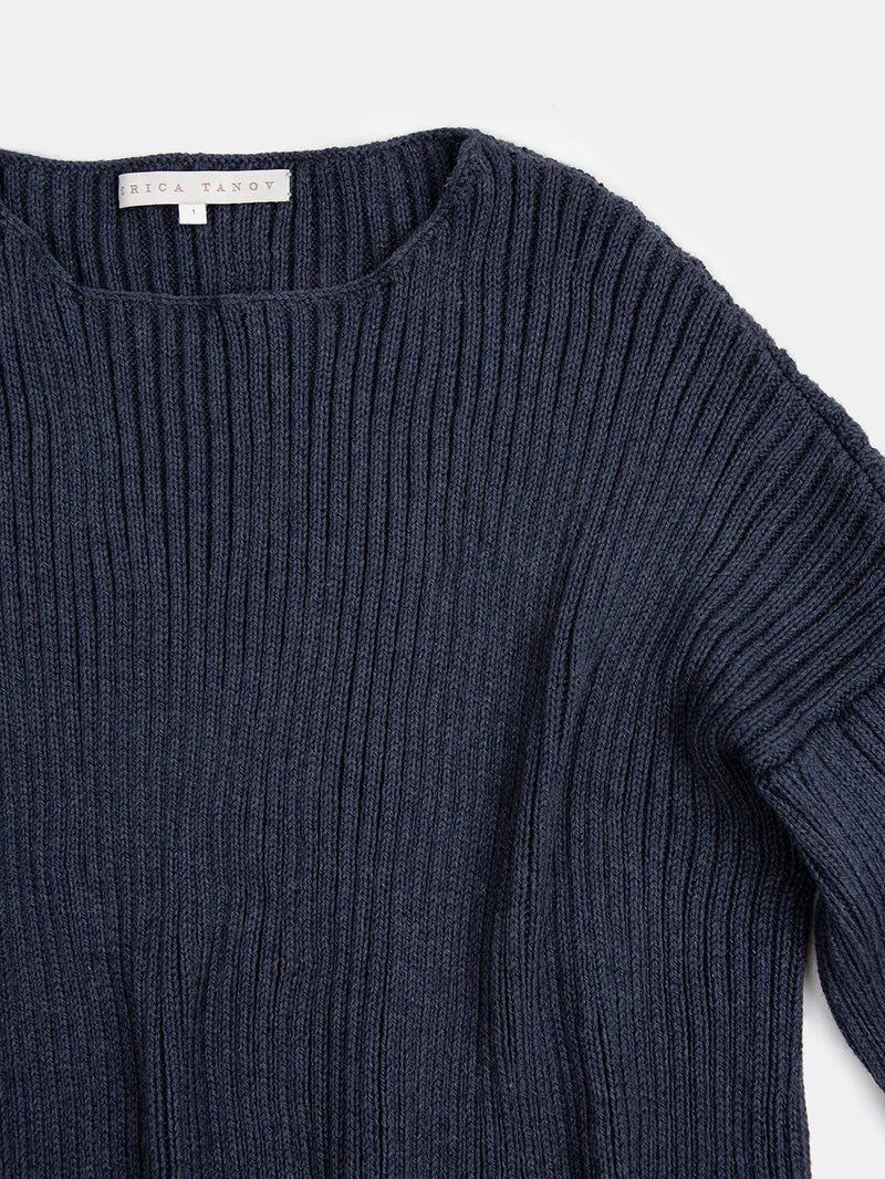 Pima Cotton Ribbed Pullover in Aegean