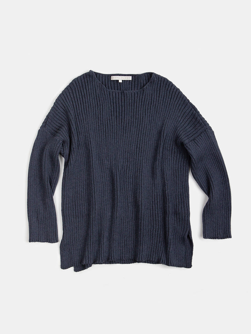 Pima Cotton Ribbed Pullover in Aegean