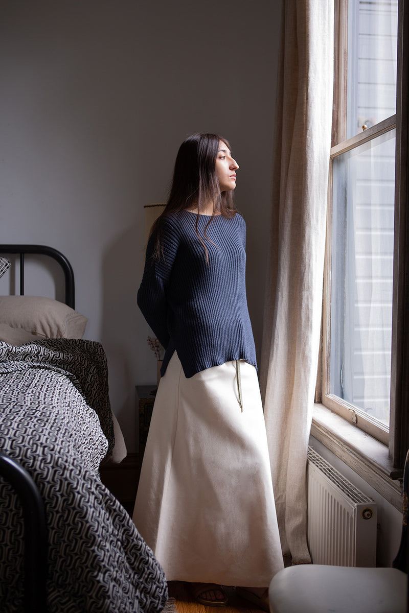 Pima Cotton Ribbed Pullover in Aegean