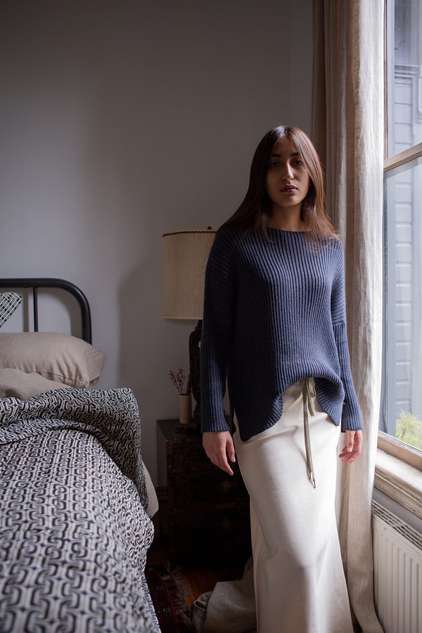 Pima Cotton Ribbed Pullover in Aegean