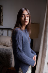 Pima Cotton Ribbed Pullover in Aegean
