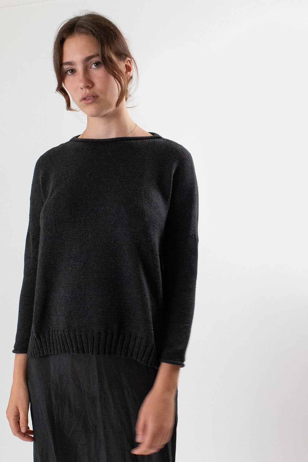 Cotton Rollneck Sweater in Ink