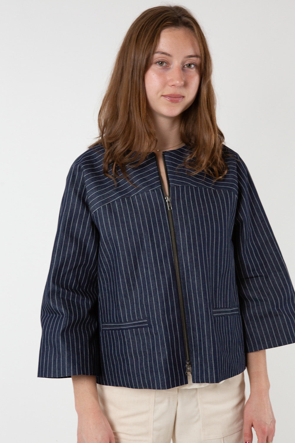 Ruby Denim Jacket in Indigo Stripe