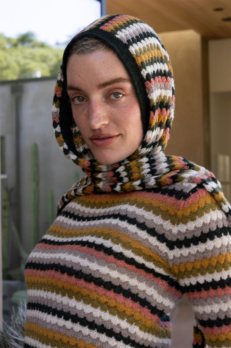 Baby Alpaca Ribbed Edge Scarf in Sunset Stripe