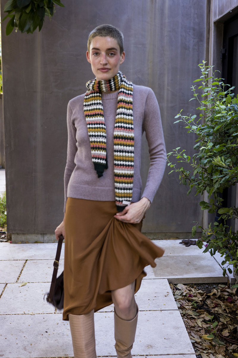 Baby Alpaca Ribbed Edge Scarf in Sunset Stripe
