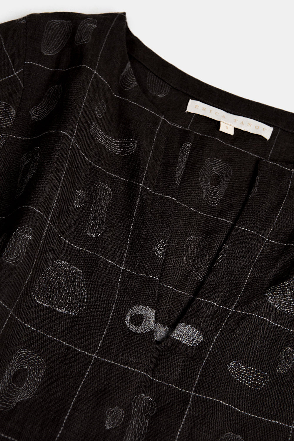 Nava Linen Caftan in Black Line Embroidery