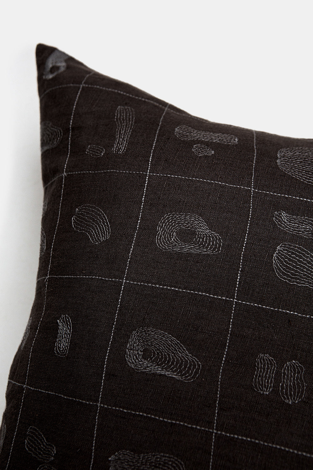 Linen Throw Pillow In Black Line Embroidery