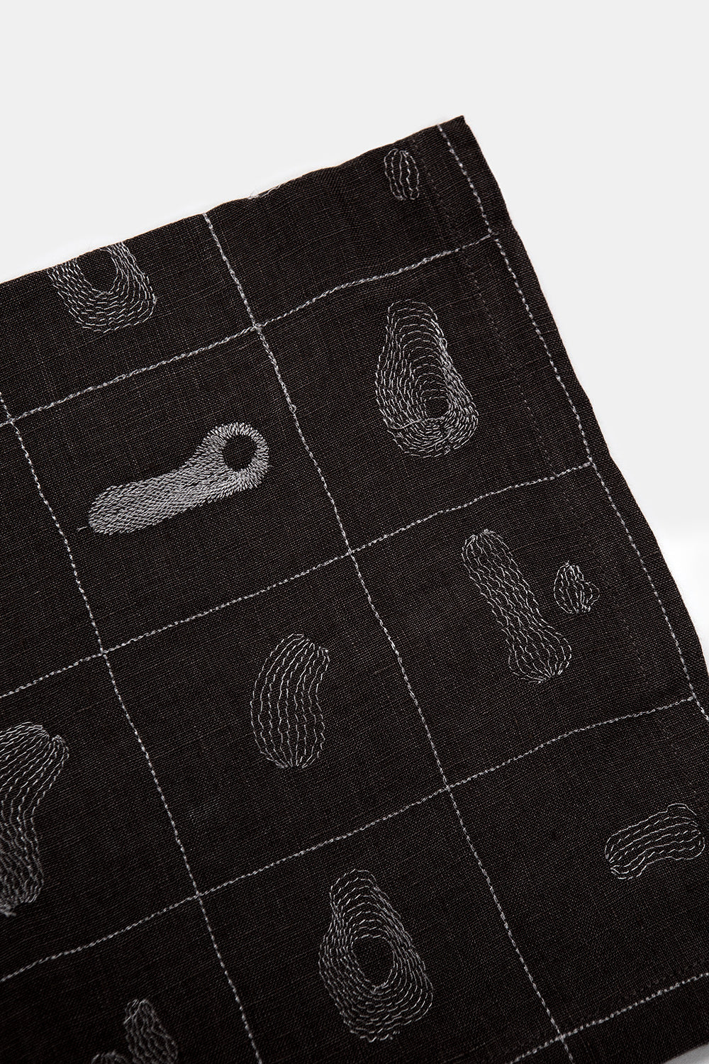 Set of 4 Linen Napkins In Black Line Embroidery