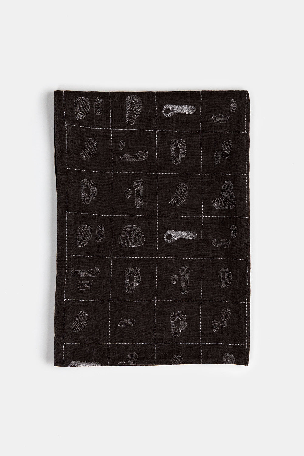 Linen Table Runner In Black Line Embroidery