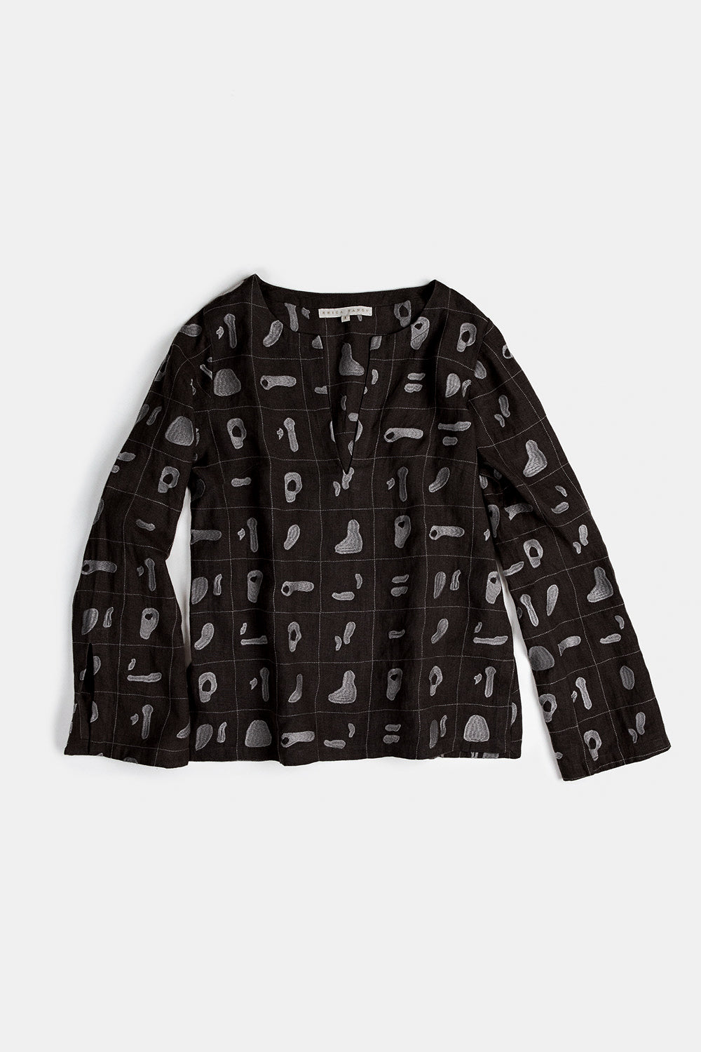 Diego Linen Top in Black Solid Embroidery