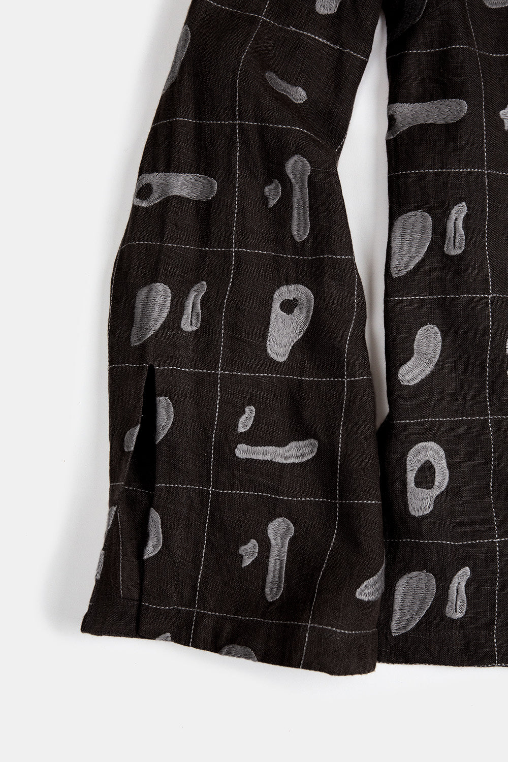 Diego Linen Top in Black Solid Embroidery