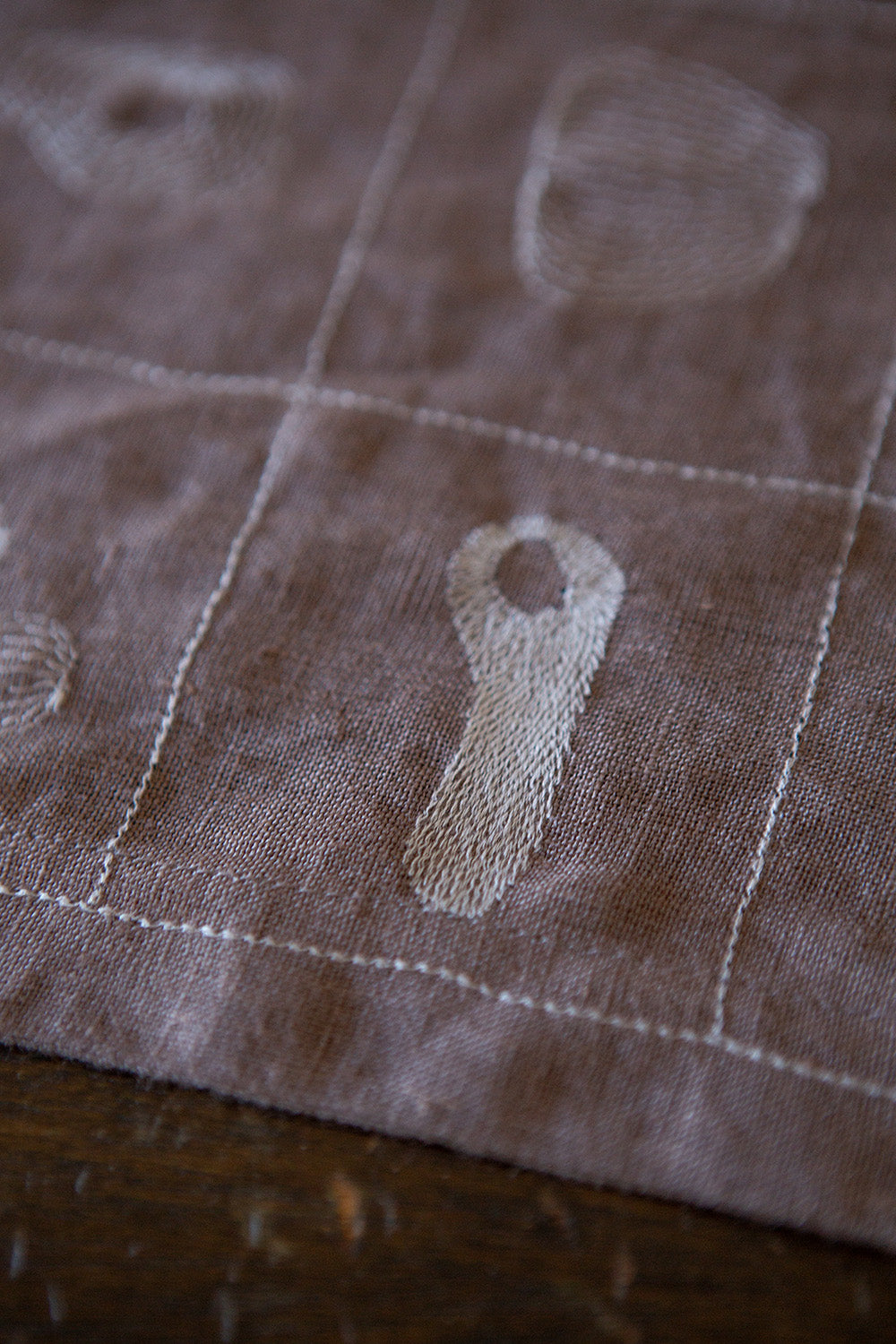 Linen Table Runner In Fig Line Embroidery