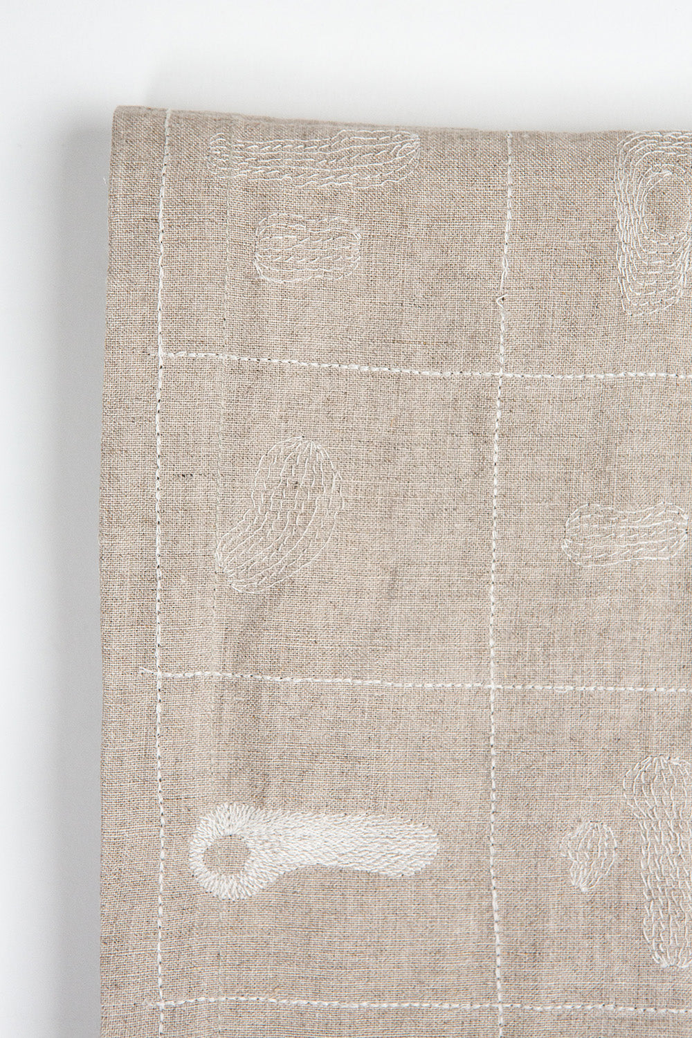 Linen Table Runner In Natural Line Embroidery