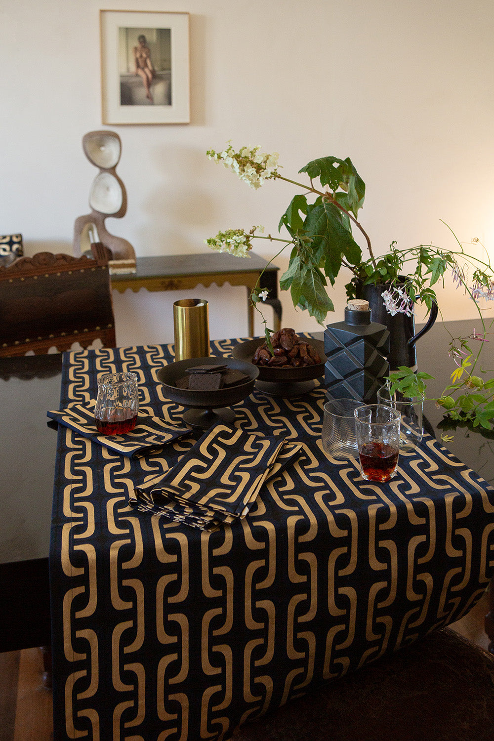 Cotton Table Runner in Midnight Super 1965