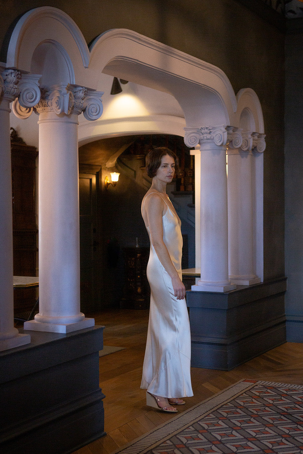 Tallulah Silk Charmeuse Gown in Alabaster