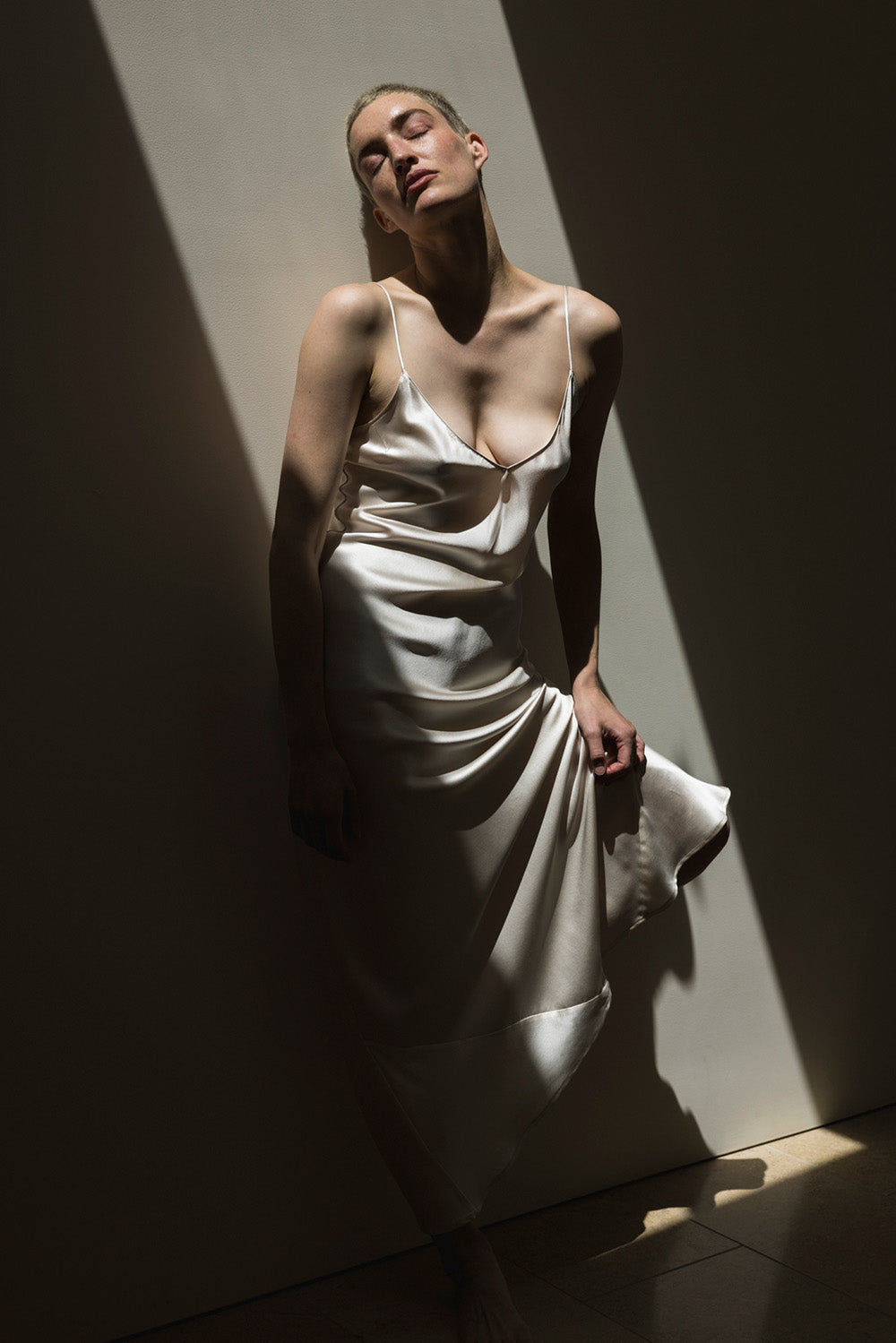 Tallulah Silk Charmeuse Gown in Alabaster