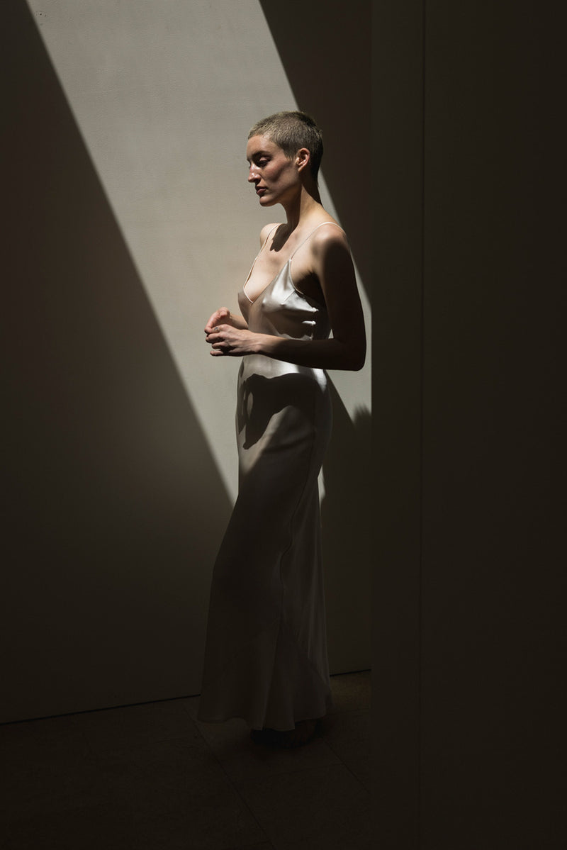 Tallulah Silk Charmeuse Gown in Alabaster