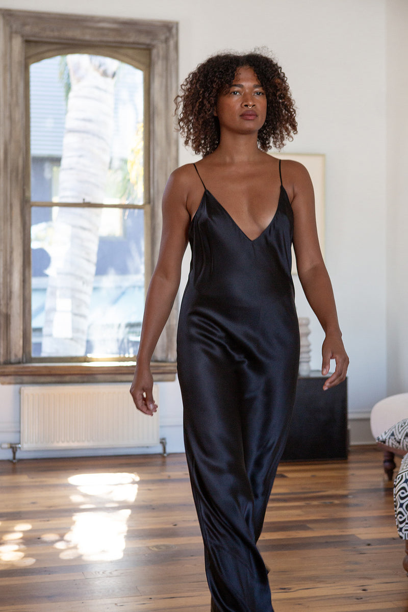 Tallulah Silk Charmeuse Gown in Black 2