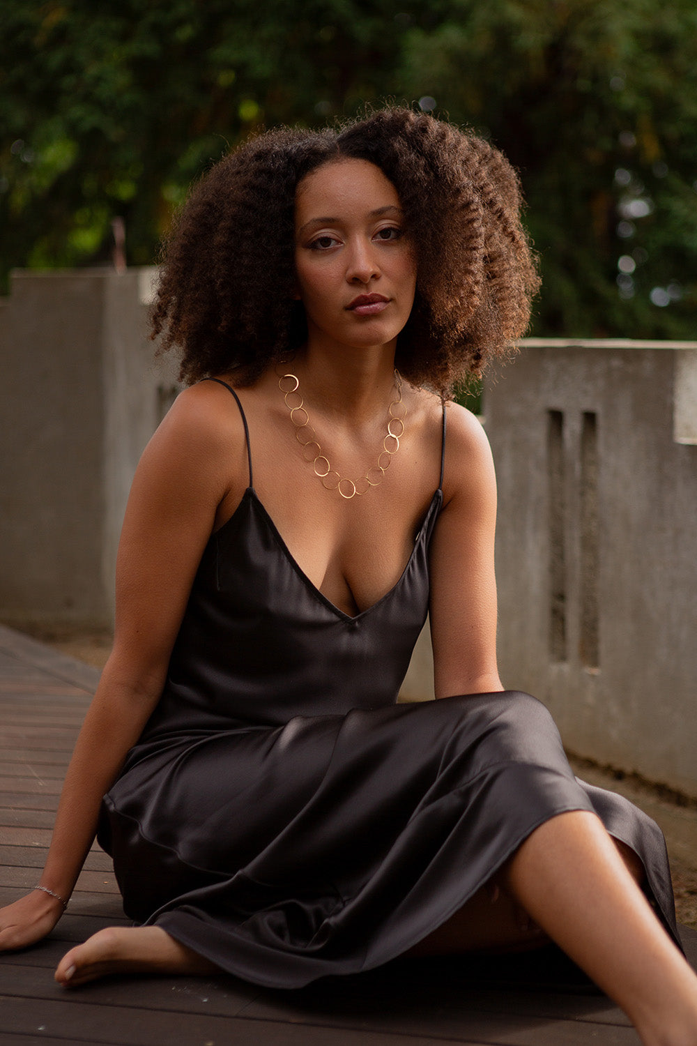 Tallulah Silk Charmeuse Gown in Nocino