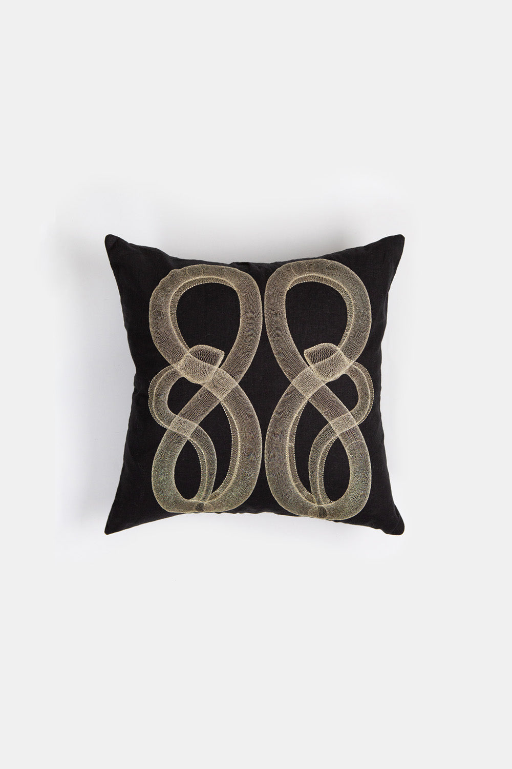 Serpens Embroidered Throw Pillow In Black Linen