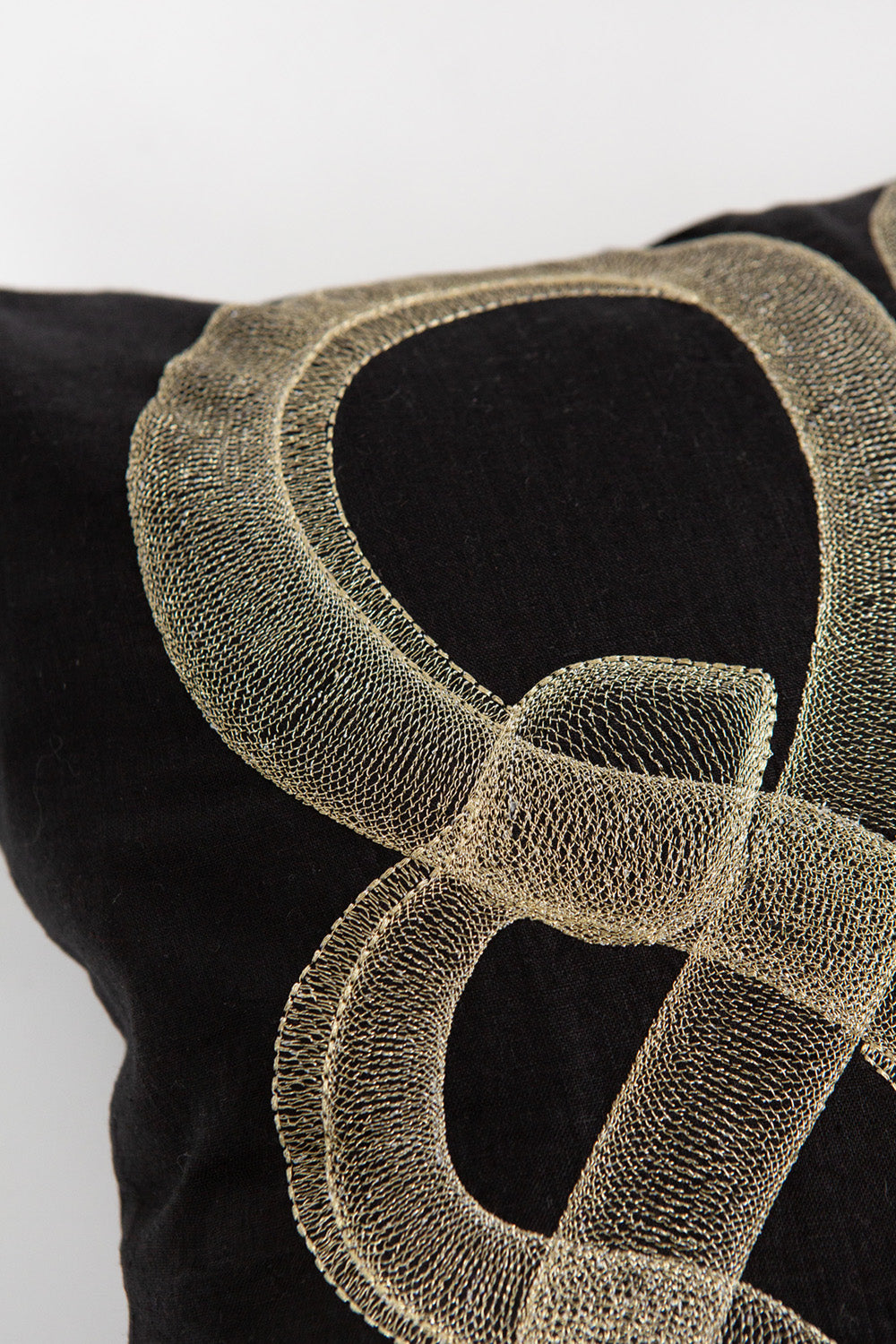 Serpens Embroidered Throw Pillow In Black Linen