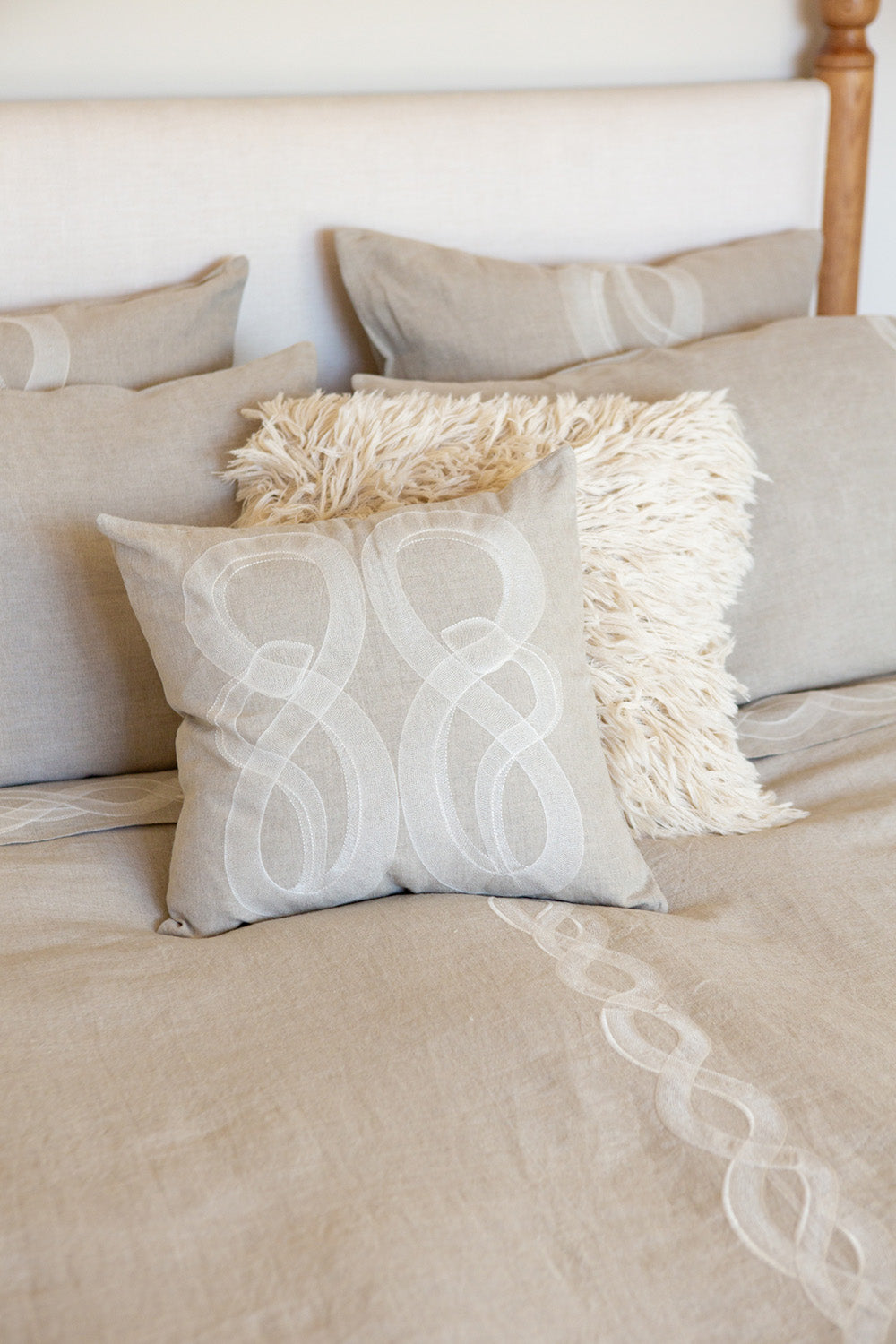 Serpens Embroidered Throw Pillow In Natural Linen