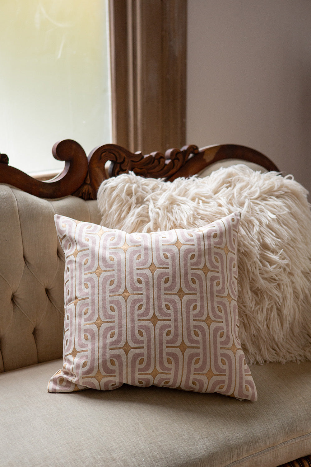 Cotton Throw Pillow In Mauve And Gold Super 1965