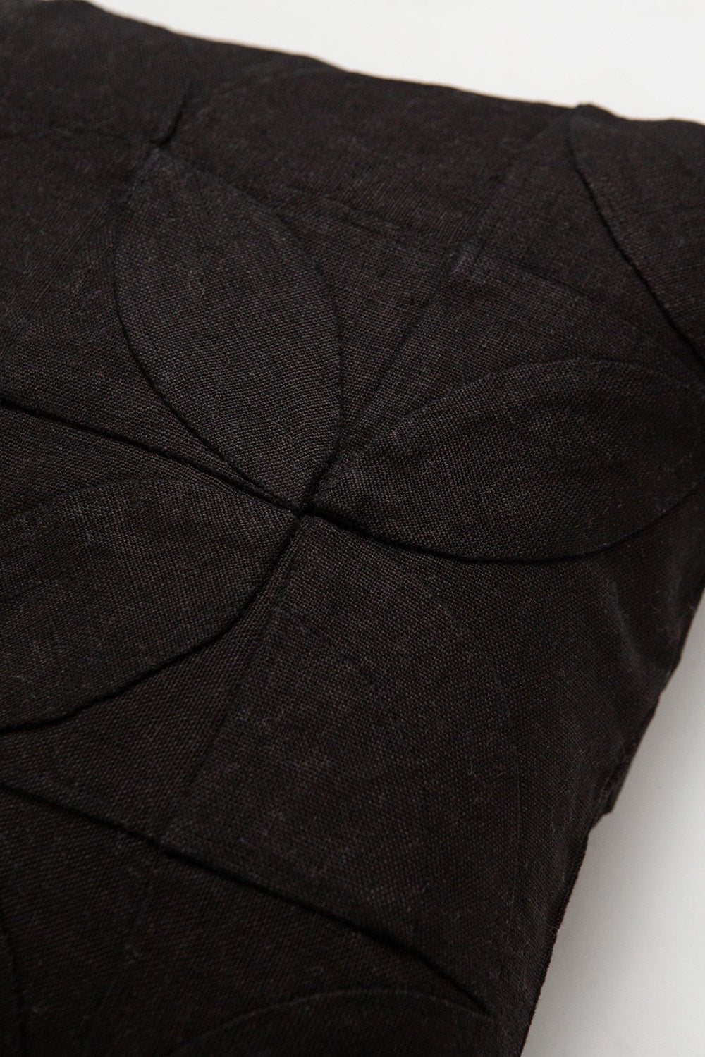 Hand-Appliqué Black Linen Throw Pillow in 'Toward the Light'