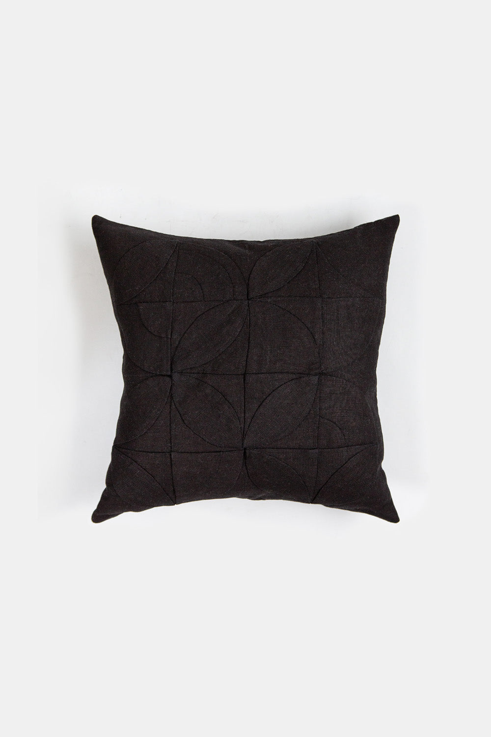 Hand-Appliqué Black Linen Throw Pillow in 'Toward the Light'