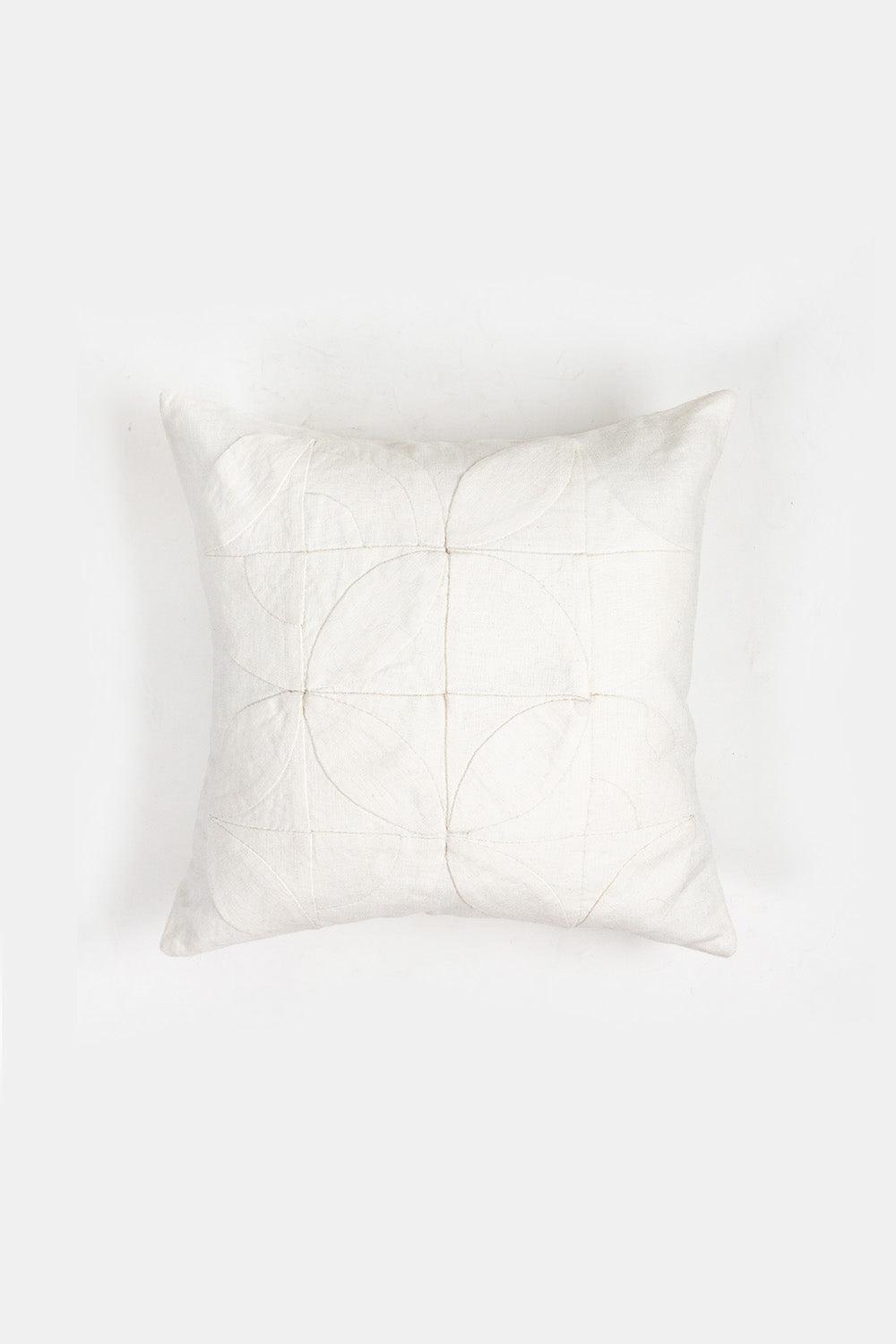 Hand-Appliqué White Linen Throw Pillow in 'Toward the Light'