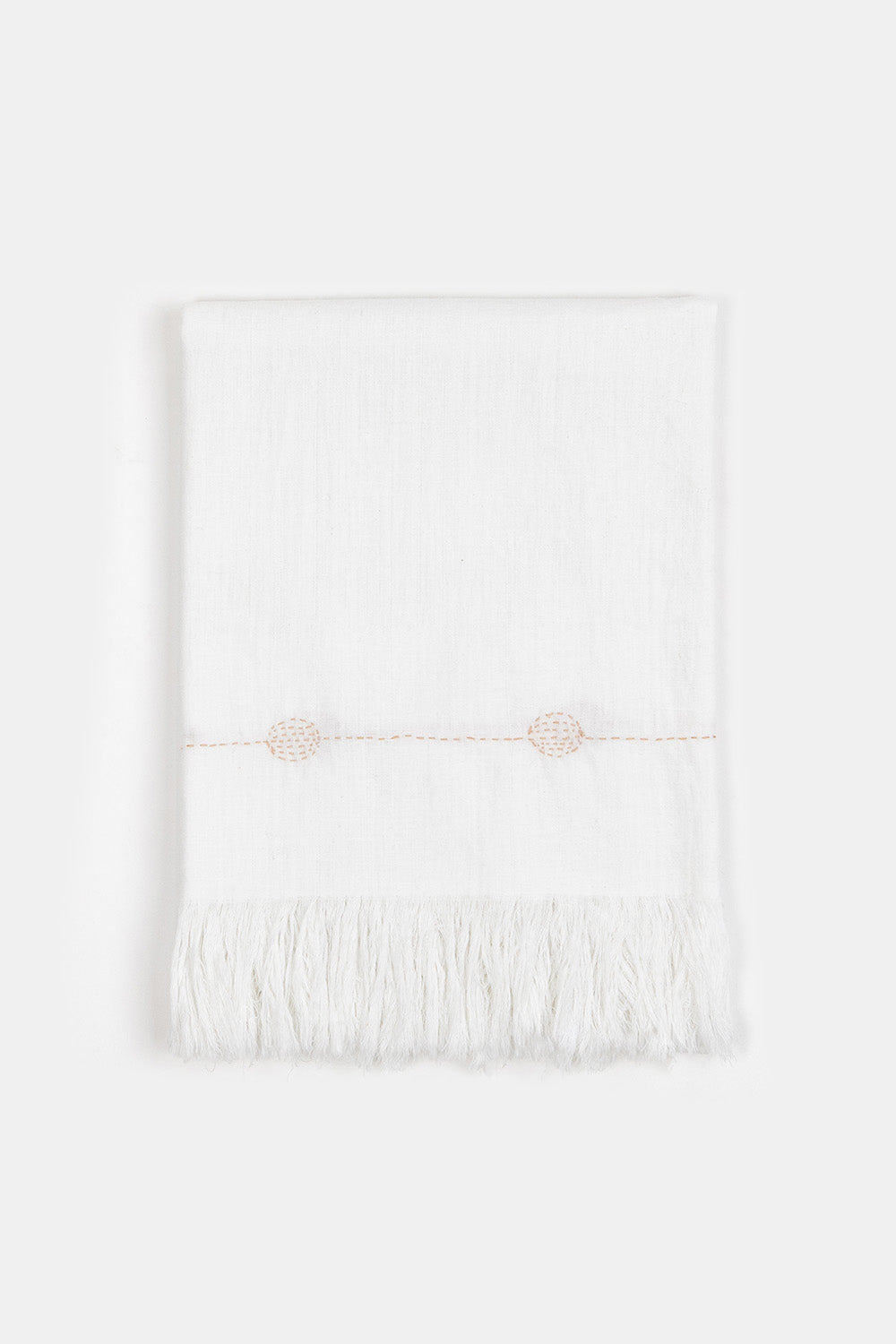 Totem Khadi Cotton Towel in Hand-embroidered Soft White Linen