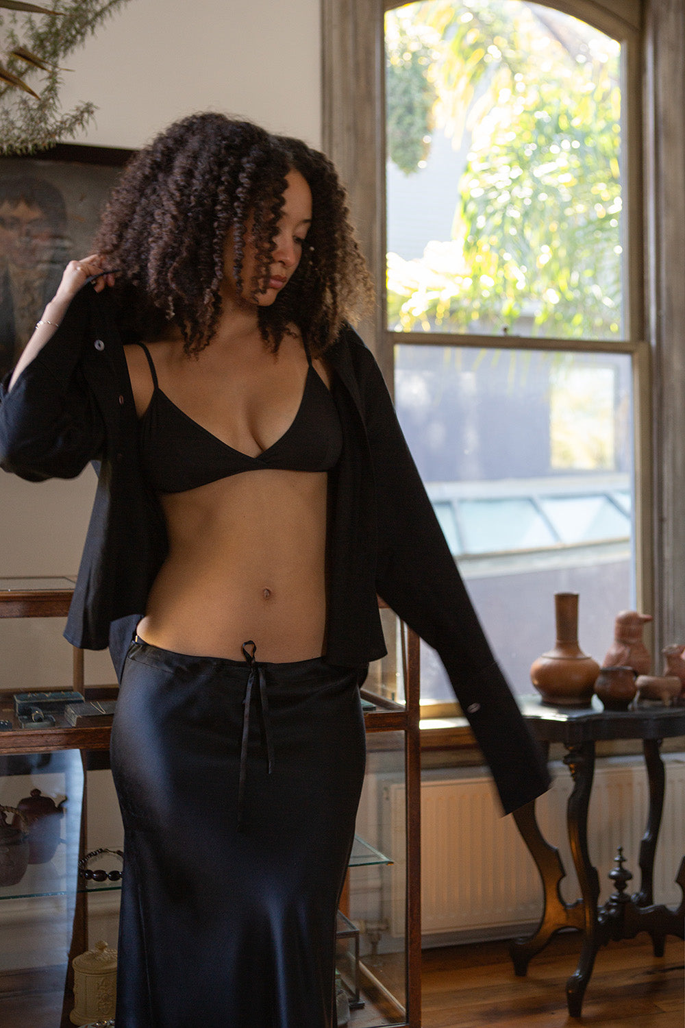 Tula Silk Charmeuse Skirt in Black